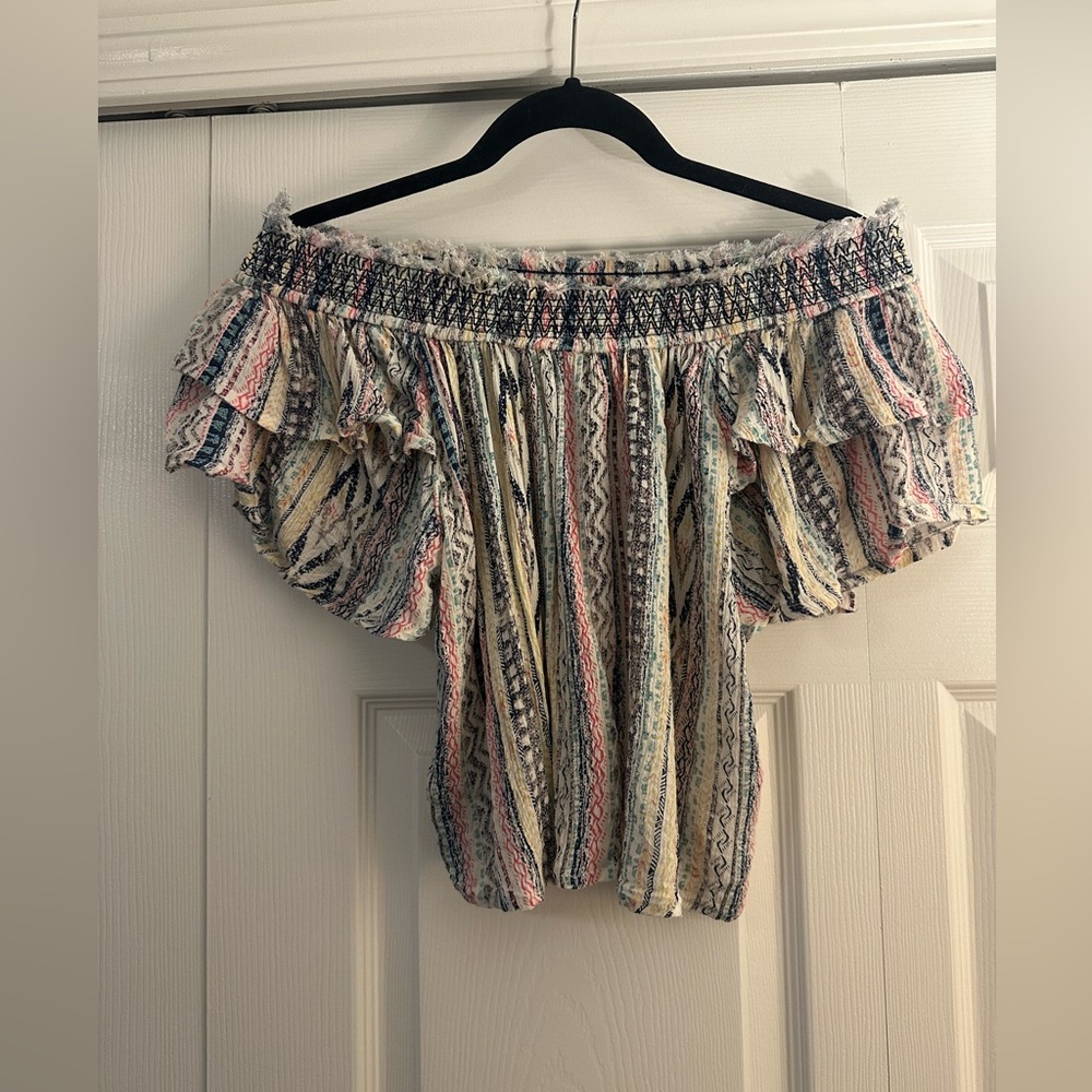 En Creme Multicolor Striped Off-Shoulder Blouse